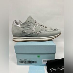 スニーカー Philippe Model Denim-Texture Low-Top Sneakers With Philippe Model Denim-Texture Low-Top With Distressed Finish